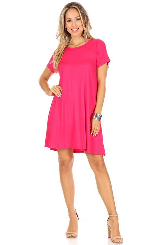 Hot Pink Comfy Short Sleeve Knit Dress | 5 sizes
