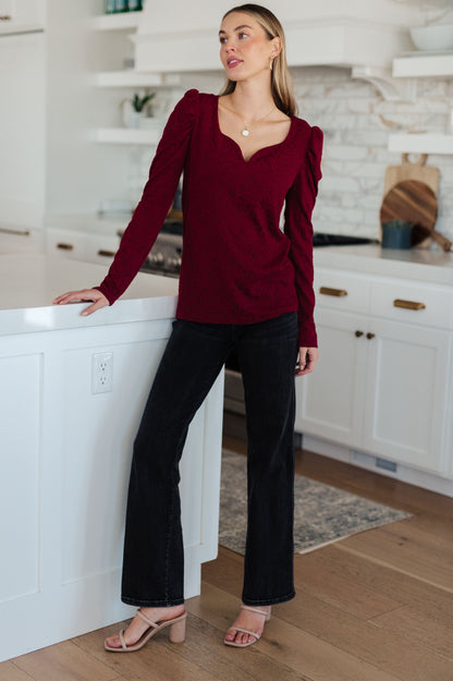 Ask A Question Ruched Sleeve Top in Rhubarb