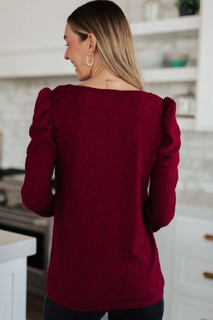 Ask A Question Ruched Sleeve Top in Rhubarb