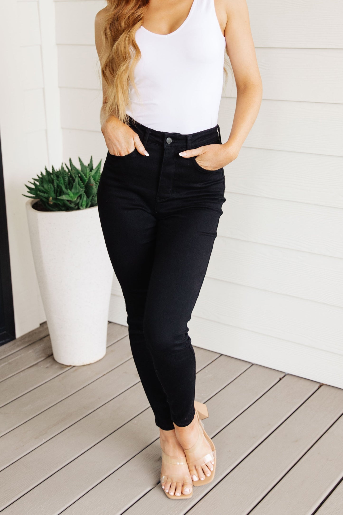 Audrey High Rise TUMMY CONTROL Top Classic Skinny Jeans in Black