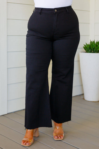 August High Rise Wide Leg Crop Jeans in Black | 7 sizes