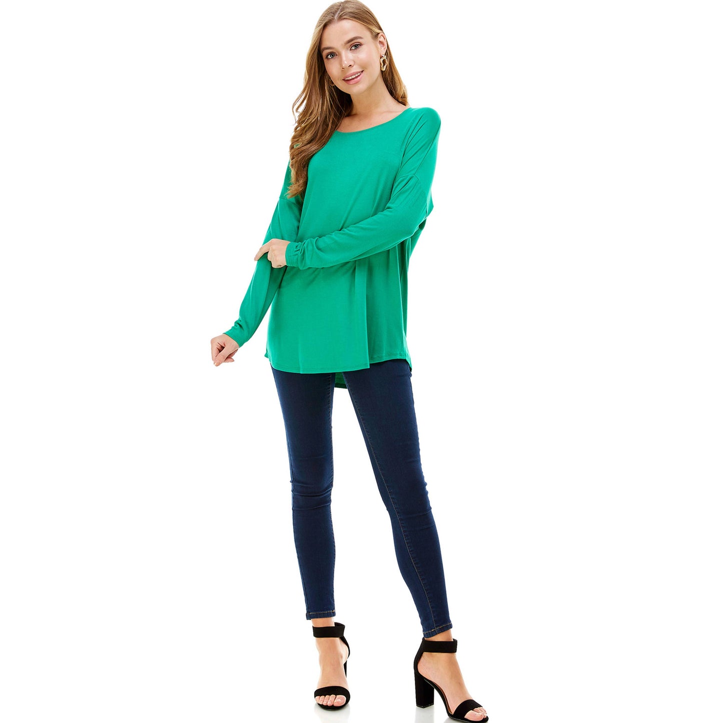 Kelly Green Trendy Knit Long Sleeve Tunic | 4 sizes