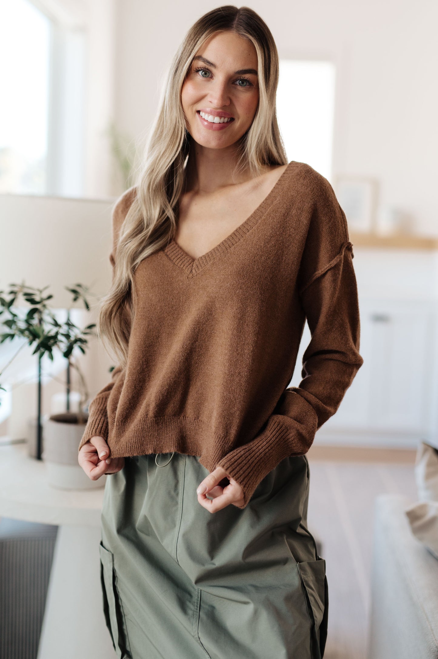 Back to Life V-Neck Sweater in Brown Sugar