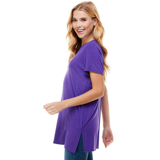Purple Crew Neck Short Sleeve Slit Sides Tunic | 4 sizes