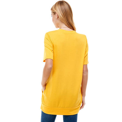 Egg Yolk Yellow Crew Neck Short Sleeve Tunic With Pockets | 4 sizes