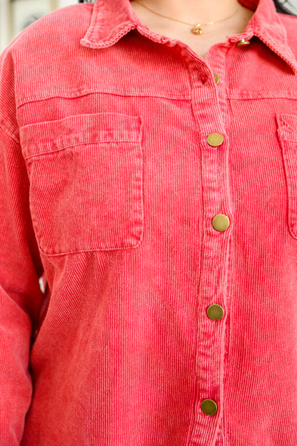 Best Day Ever Corduroy Shacket In Red | 7 Sizes