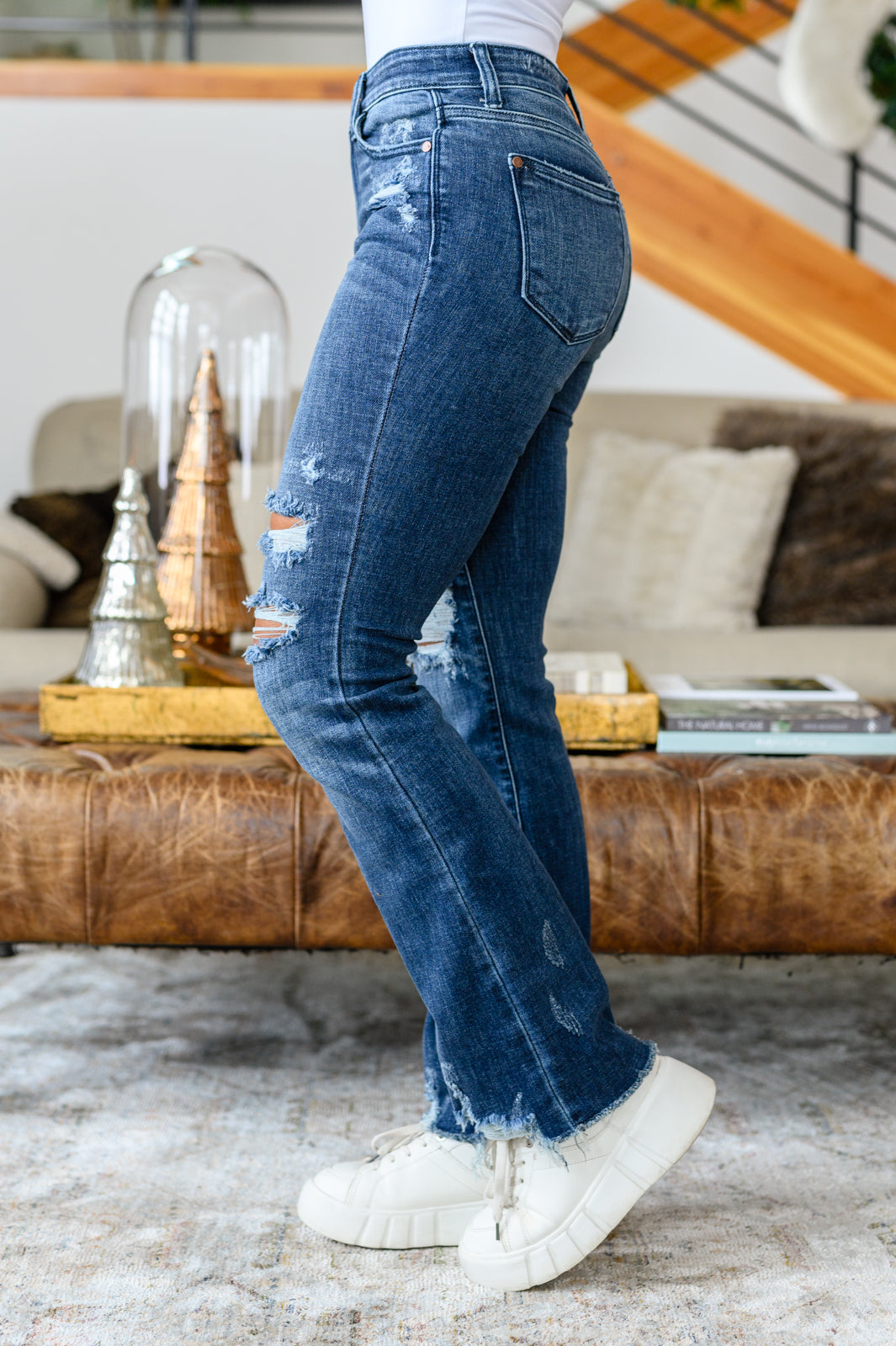 Christine High Contrast Slim Bootcut Mid Rise Destroyed Jeans | Judy Blue