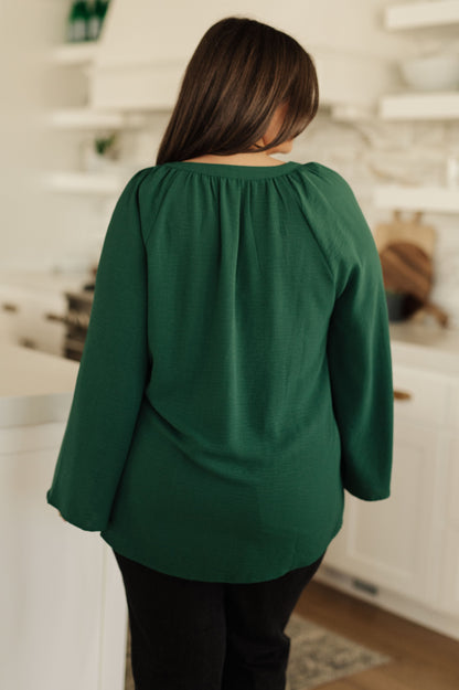 Climb On V-Neck Blouse in Forest Green