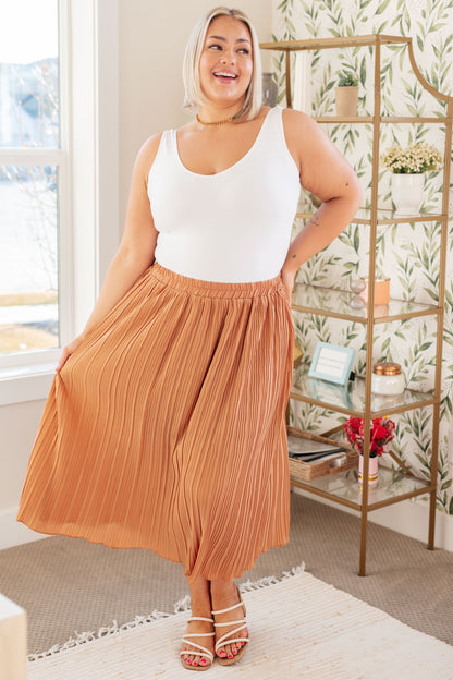 Are You Talking to Me Pleated Midi Skirt in Persimmon
