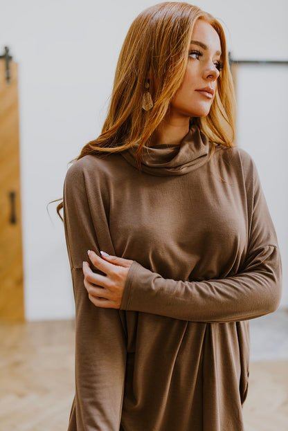 Comfort First Cowl Neck Hi-Low Long Sleeve in Beaver