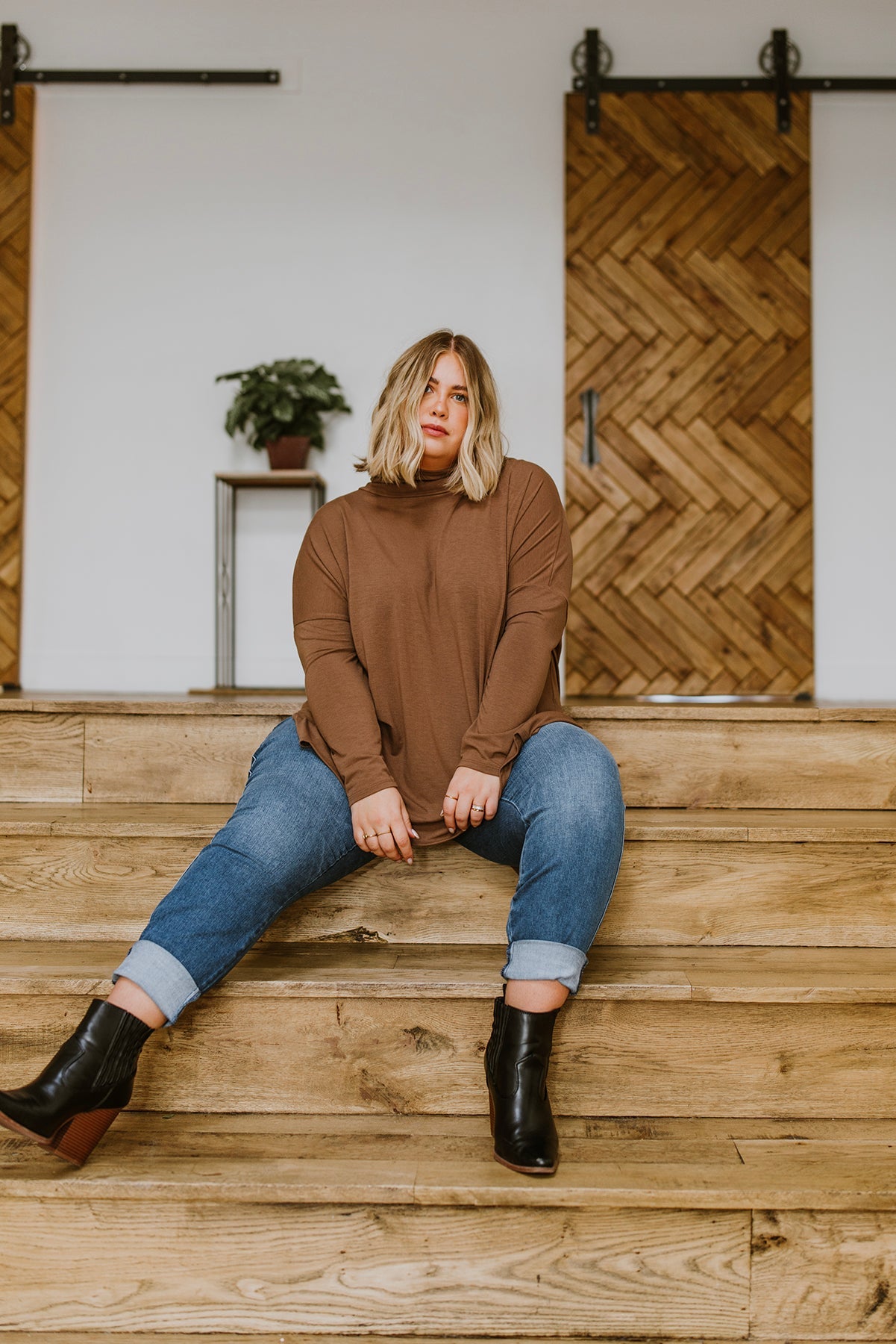 Comfort First Cowl Neck Hi-Low Long Sleeve in Beaver