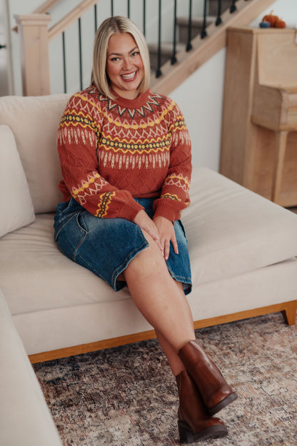 Cozy Chalet Fair Isle Sweater in Burnt Sienna