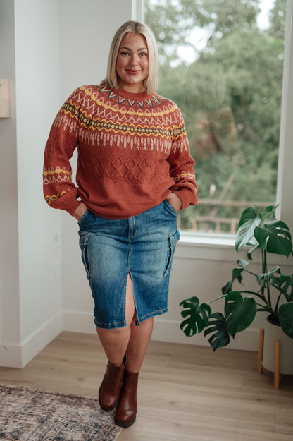 Cozy Chalet Fair Isle Sweater in Burnt Sienna