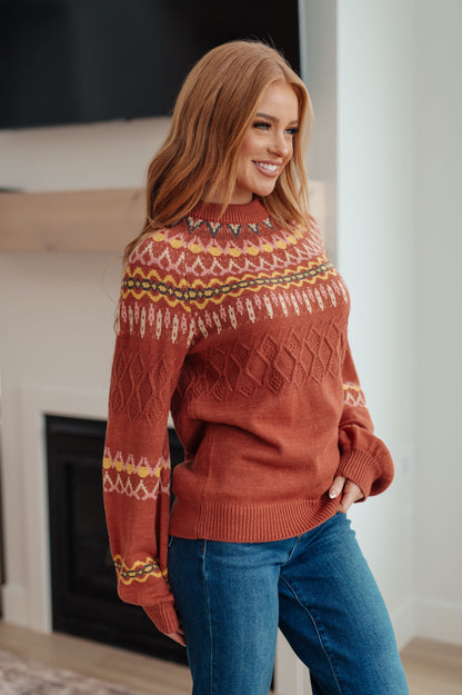 Cozy Chalet Fair Isle Sweater in Burnt Sienna