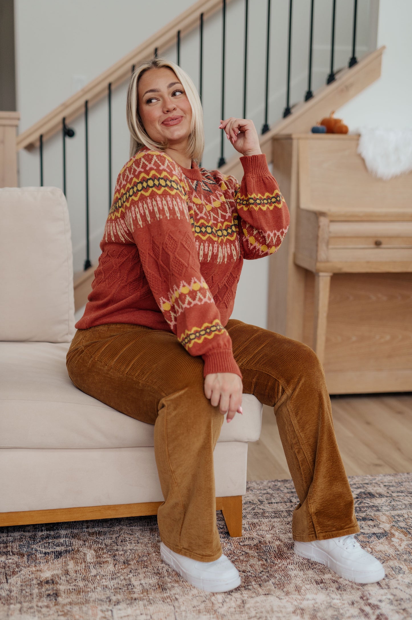 Cozy Chalet Fair Isle Sweater in Burnt Sienna