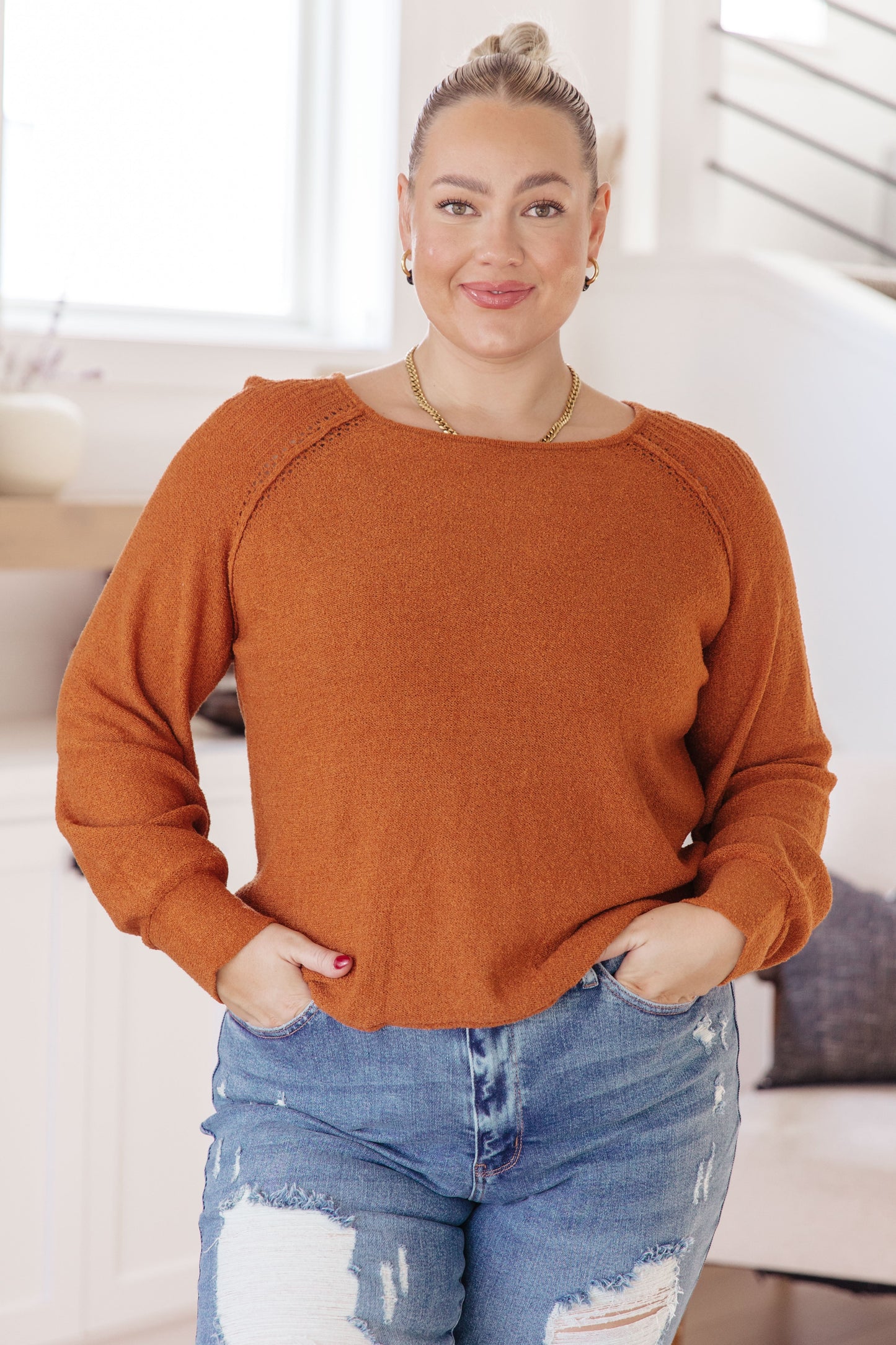 Don't Be Difficult Pullover Sweater in Rust