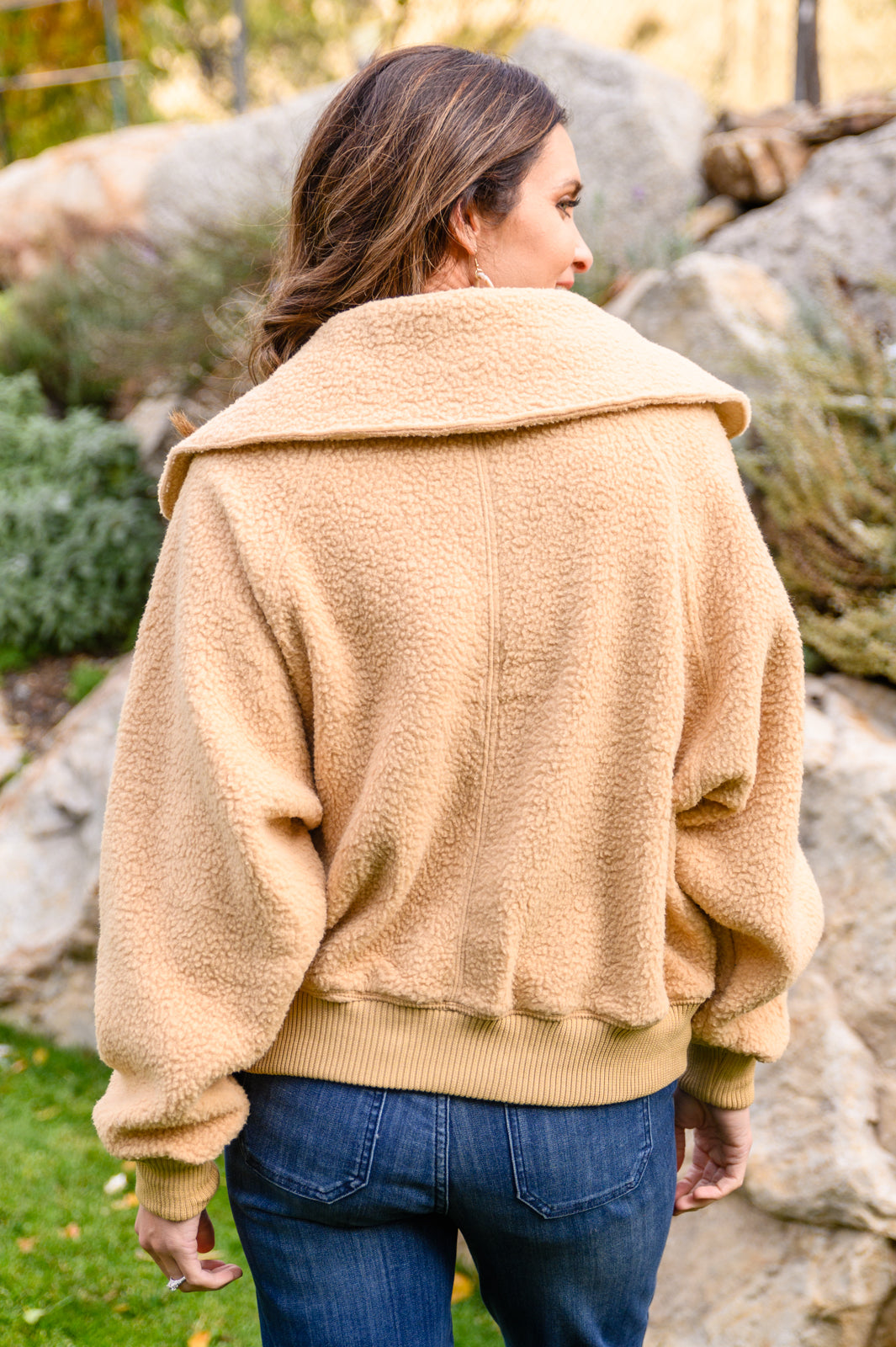 Don't Stress Oversized Collar Sherpa Jacket In Apricot