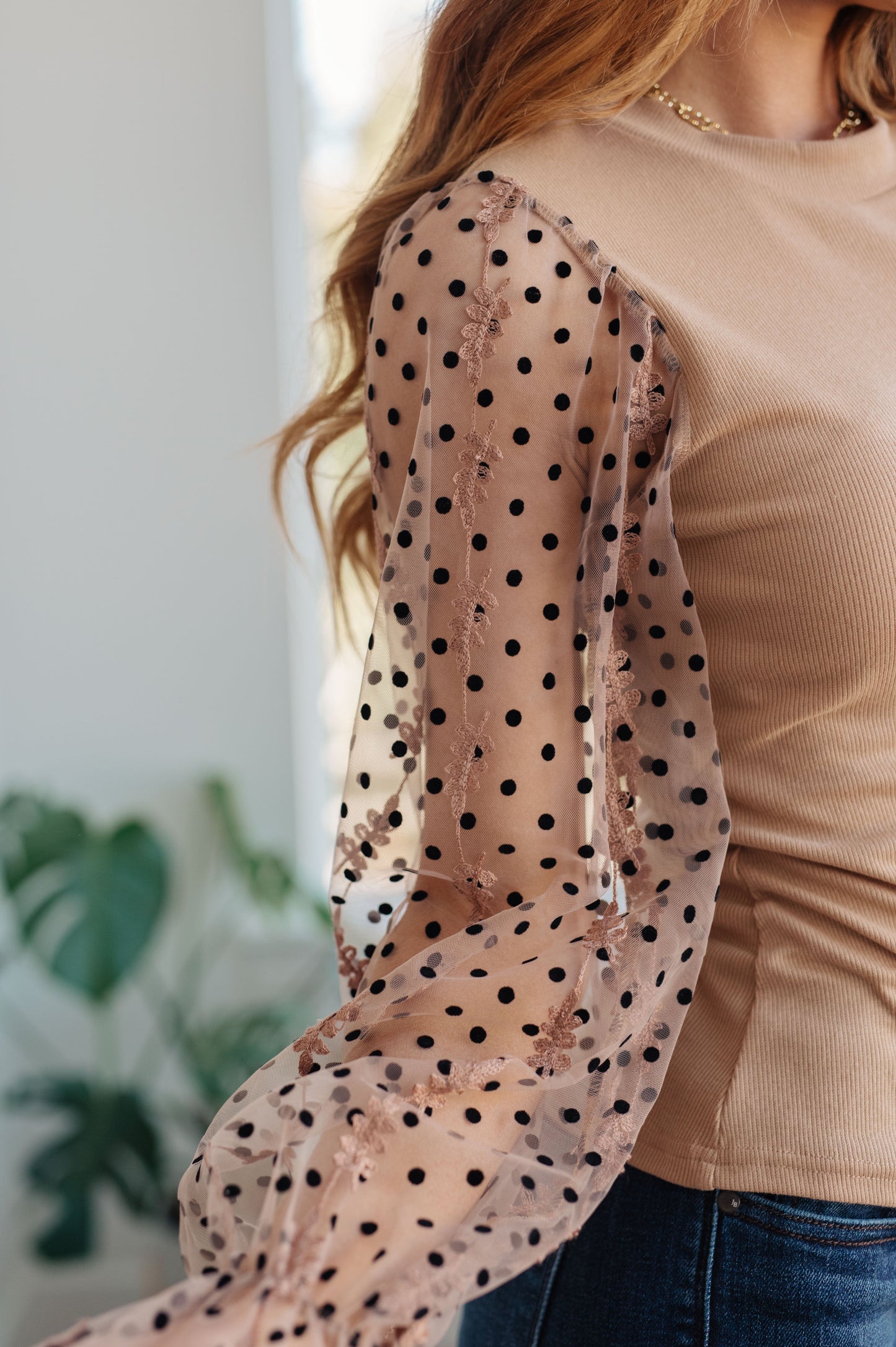 Dots on My Sleeves Blouse in Beaver