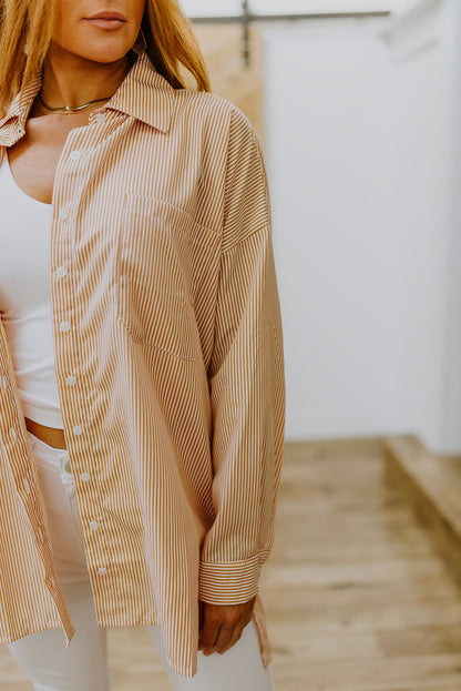 Easy On The Eyes Striped Button Up in Ecru