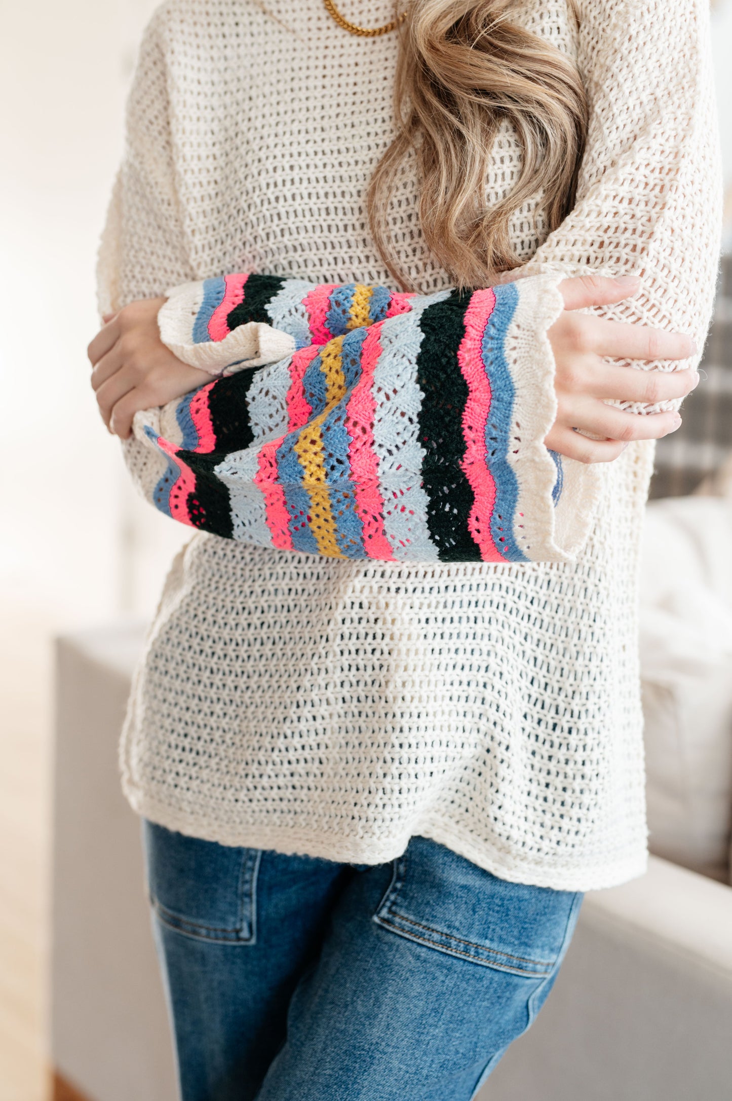 End of the Story Candy Striped Sleeve Sweater