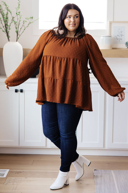 Falling Into You Tiered Babydoll Top in Copper Brown