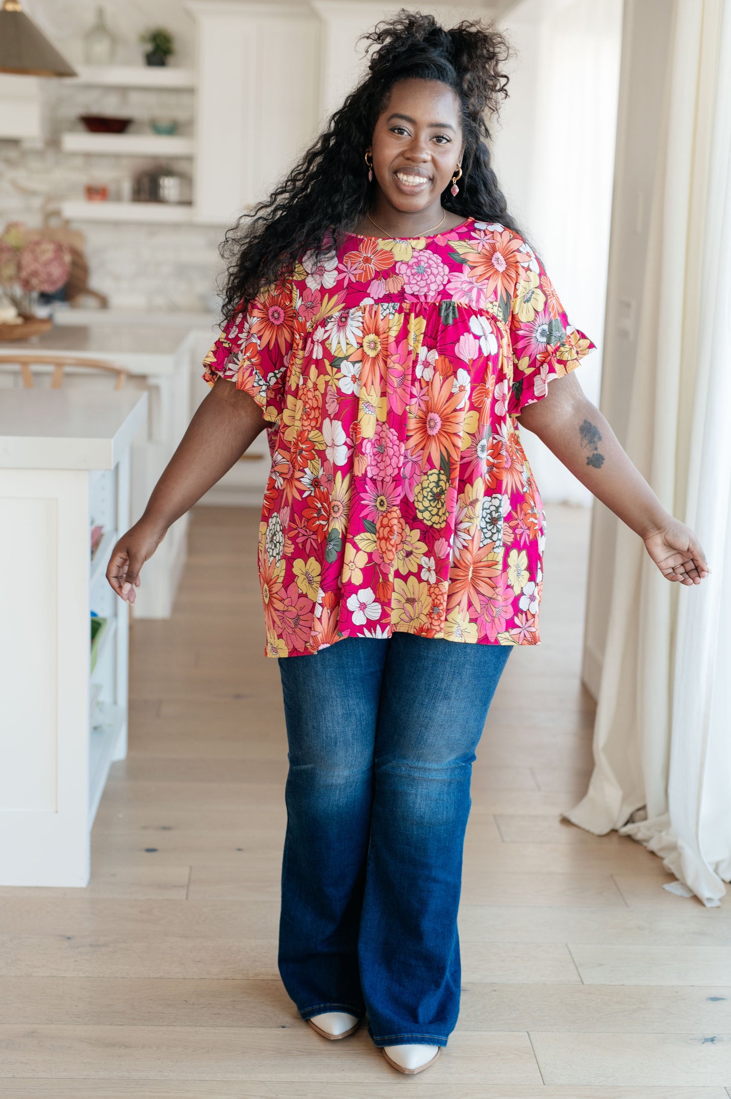 Flit About Floral Top in Rose Red
