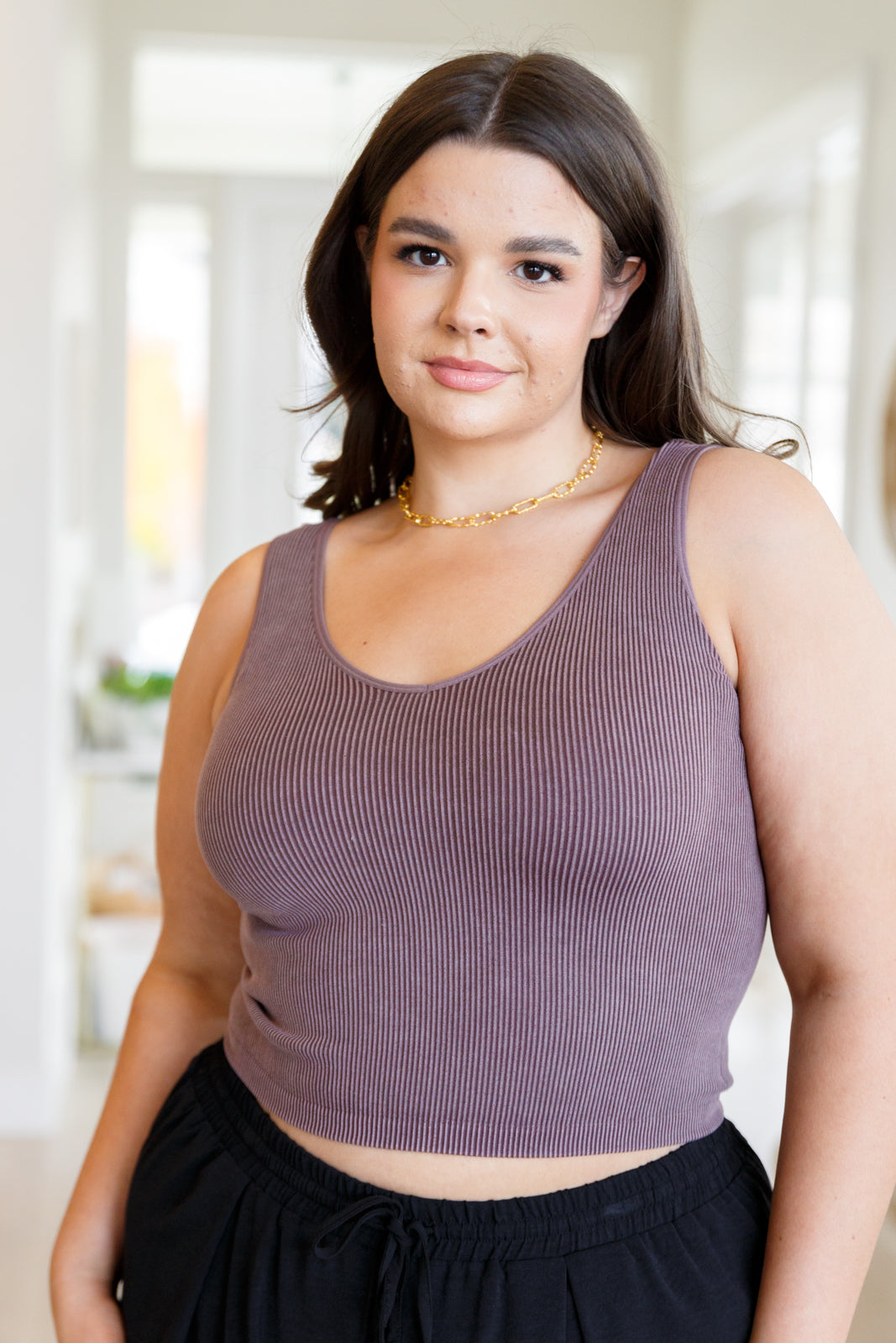 Fundamentals Ribbed Seamless Reversible Tank in Eggplant