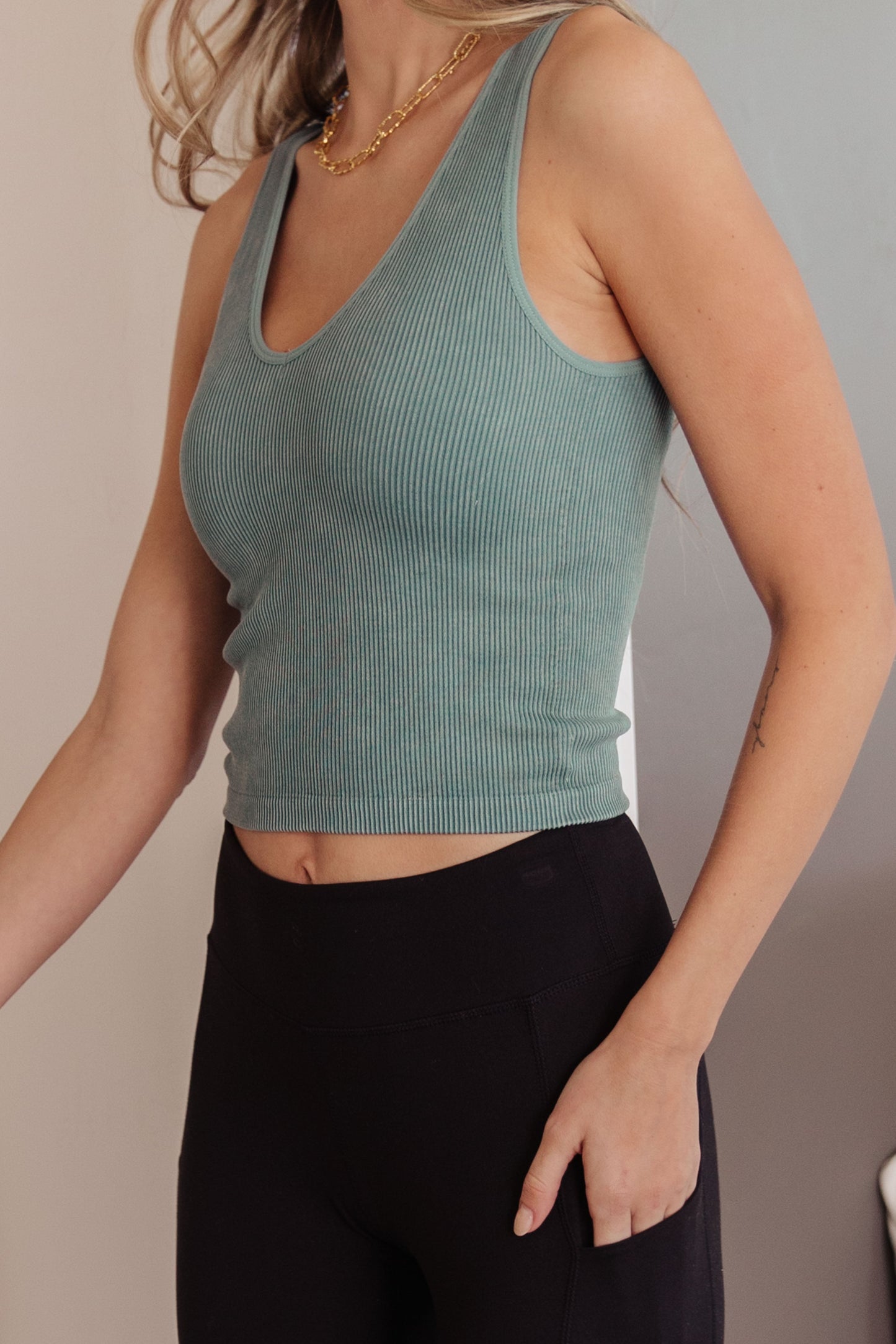 Fundamentals Ribbed Seamless Reversible Tank in Vintage Blue Gray