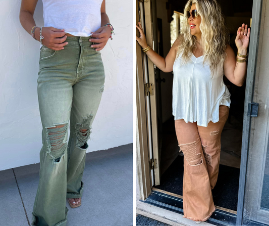 Blakeley Distressed Jeans In Olive and Camel *limited sizes*