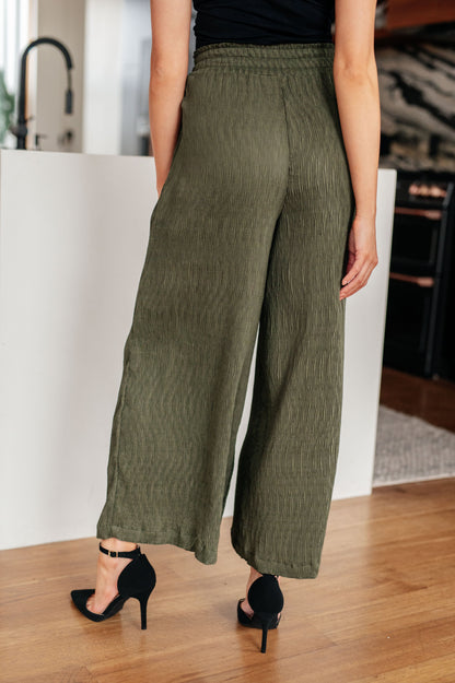 Harmony High Rise Wide Pants in Oil Green