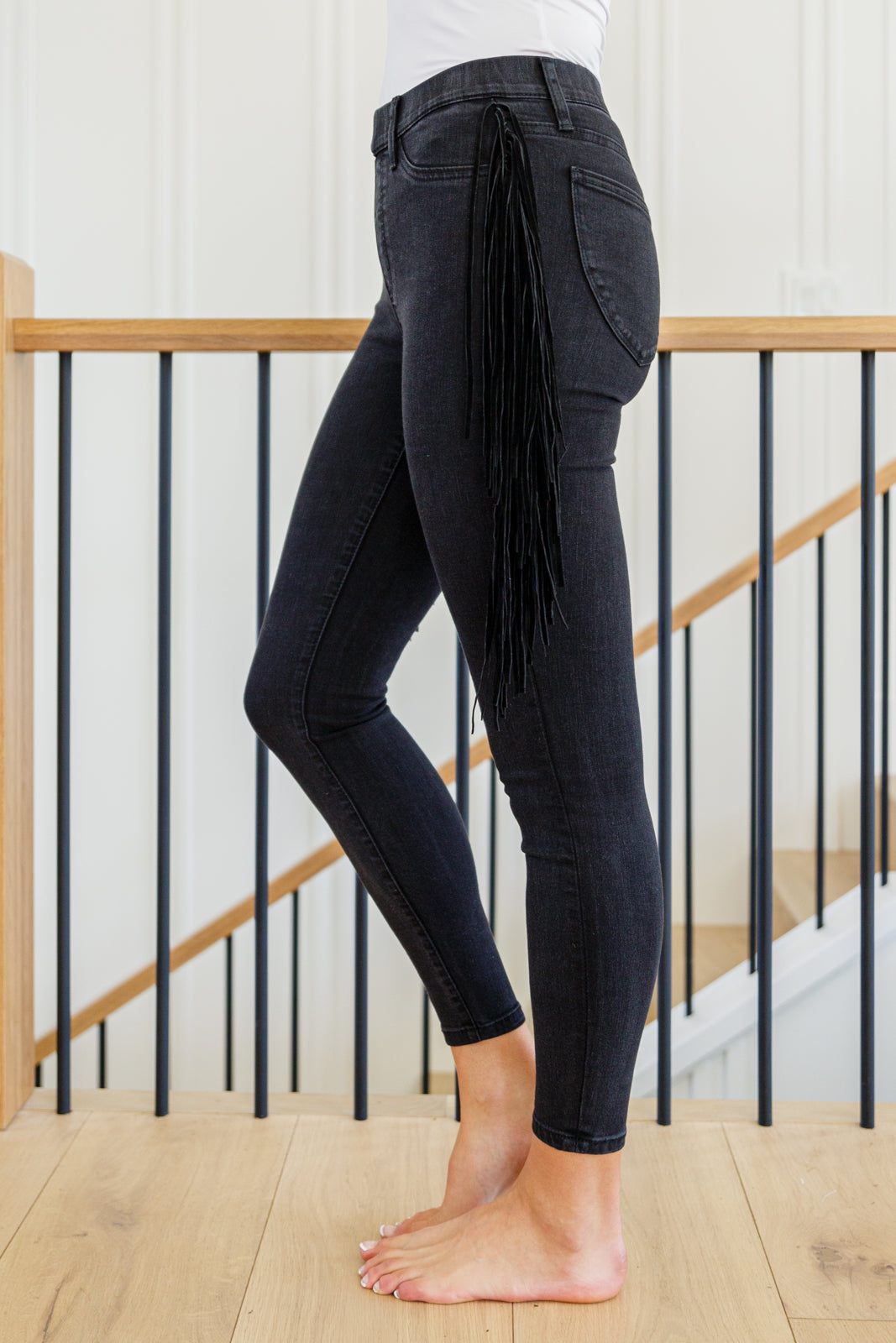 Hilary Side Fringe Skinny Jegging In Black | Judy Blue