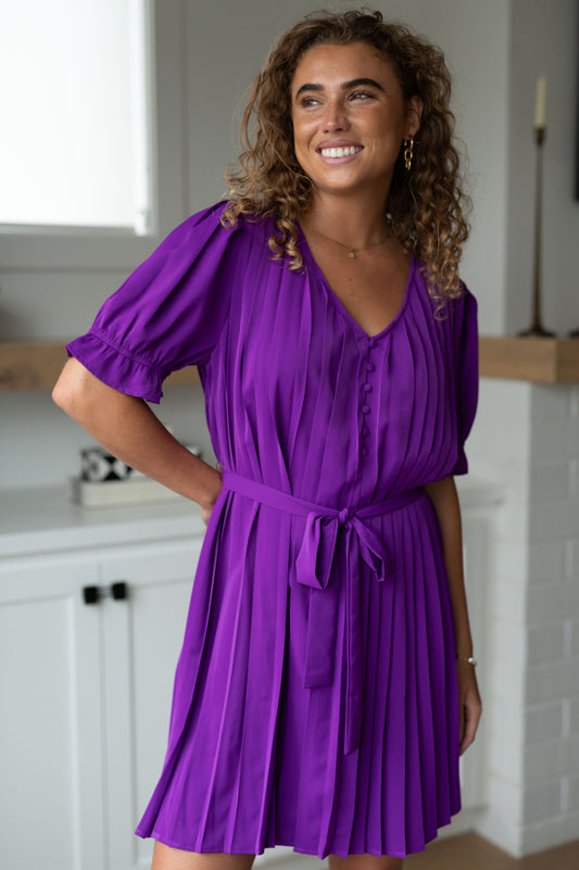 Hold And Squeeze Me Pleated Dress in Grape