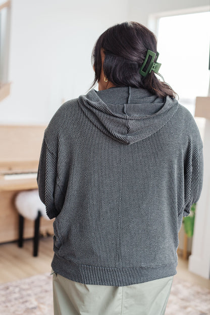 Hold That Thought Rib Knit Hoodie in Dim Gray