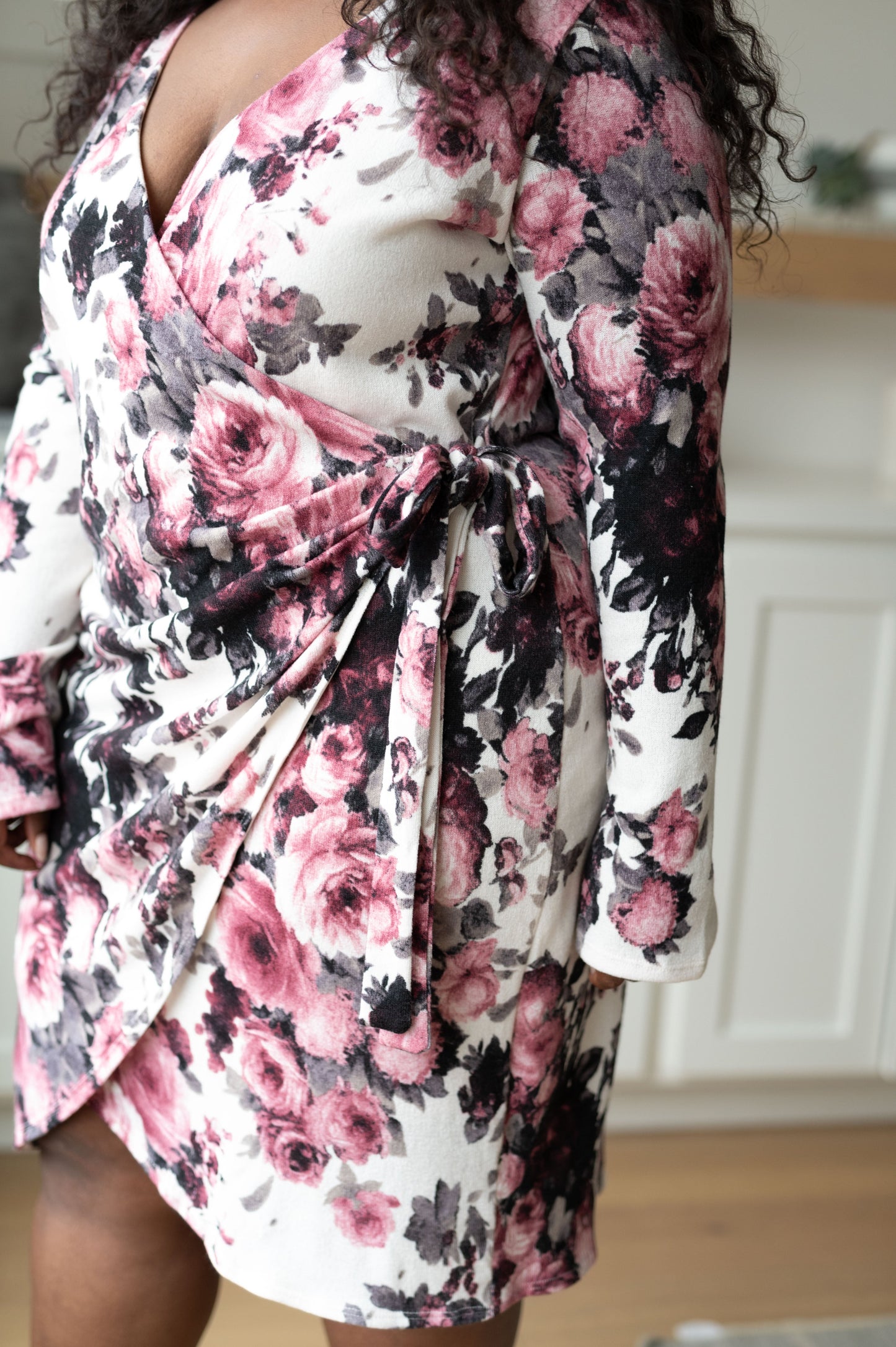 Honey Do I Ever Faux Wrap Dress in Puce Pink Floral