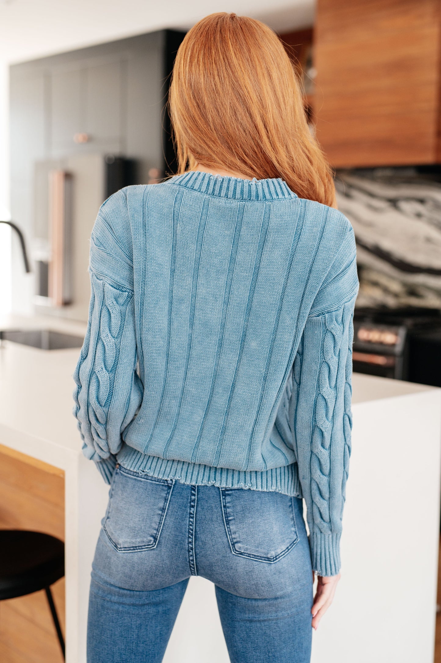 In the Right Direction Cable Knit Sweater in Dusk Blue