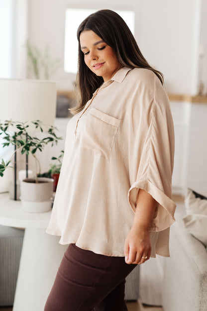 In Your Thoughts Oversized Dolman Sleeve Top in Champagne