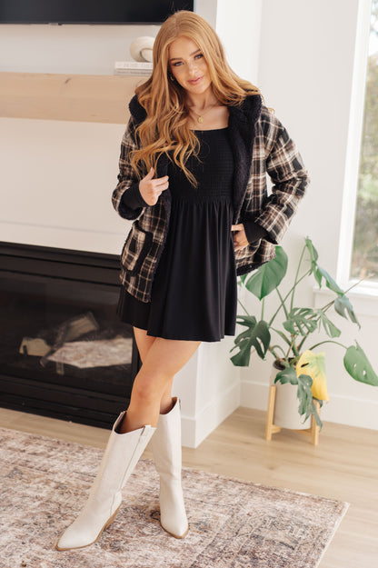 In the Thick of It Long Sleeve Skort Dress in Black