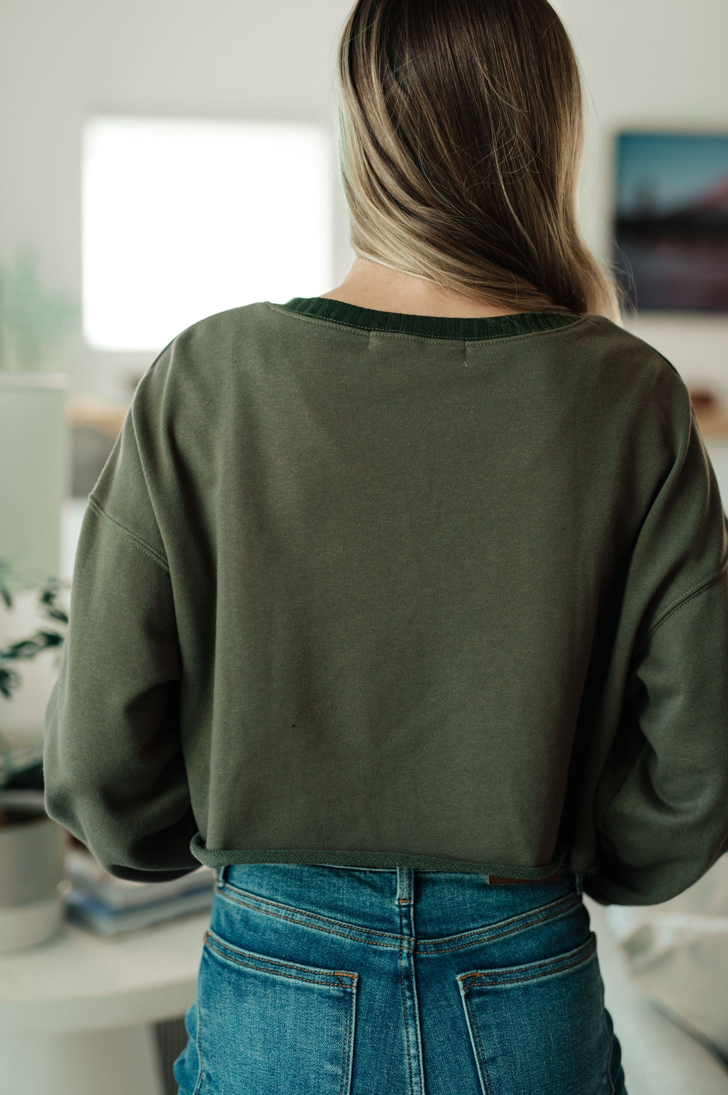 Just a Casual Crop Pullover in Oil Green