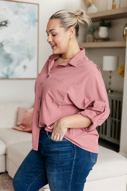 Keep it Profesh Button Up Top in Mellow Rose