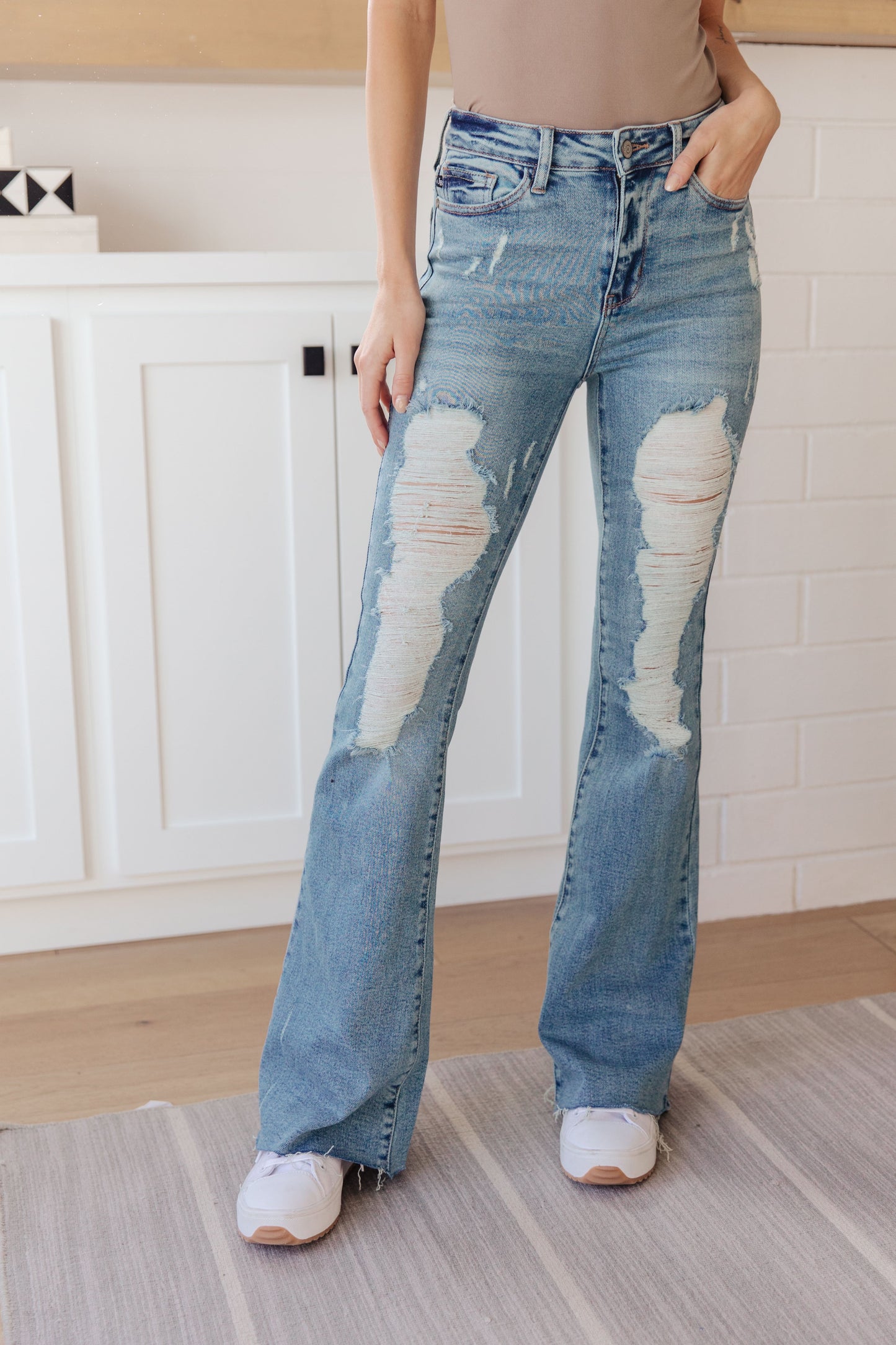 Kiana High Rise Heavy Destroy Flare Jeans | Judy Blue