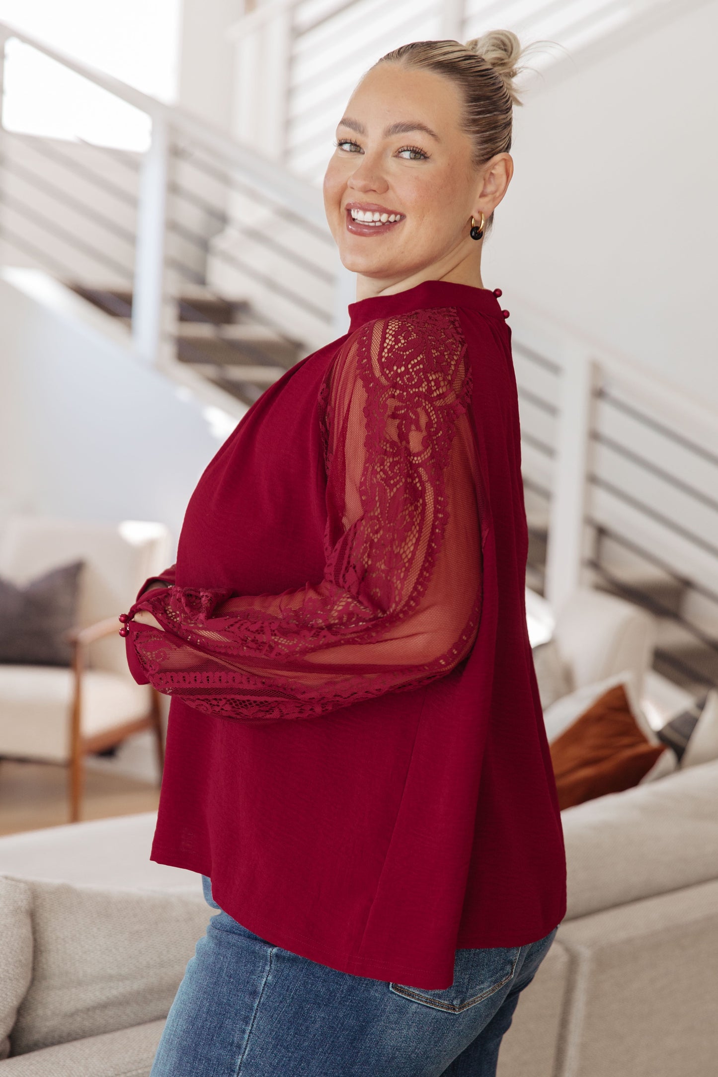 Lace on My Sleeves Blouse in Burgundy