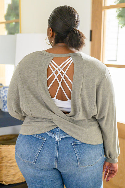 Long Sleeve Solid Knit Open Back Top In Overcast