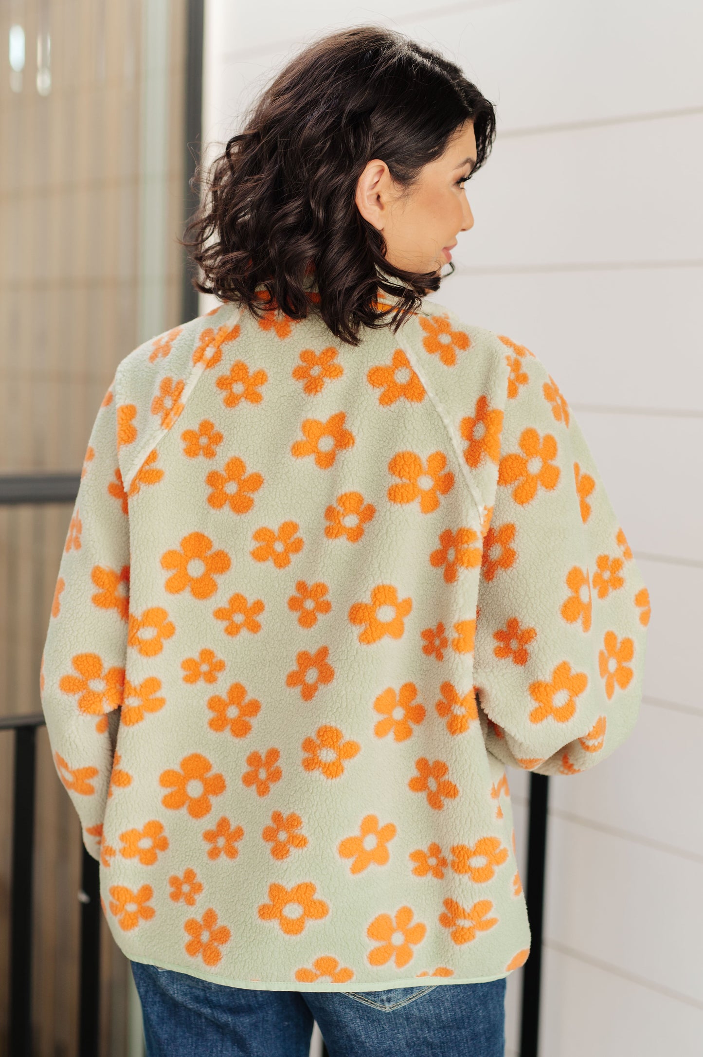 Love It Don't Leave It Floral Fleece Jacket in Muskmelon