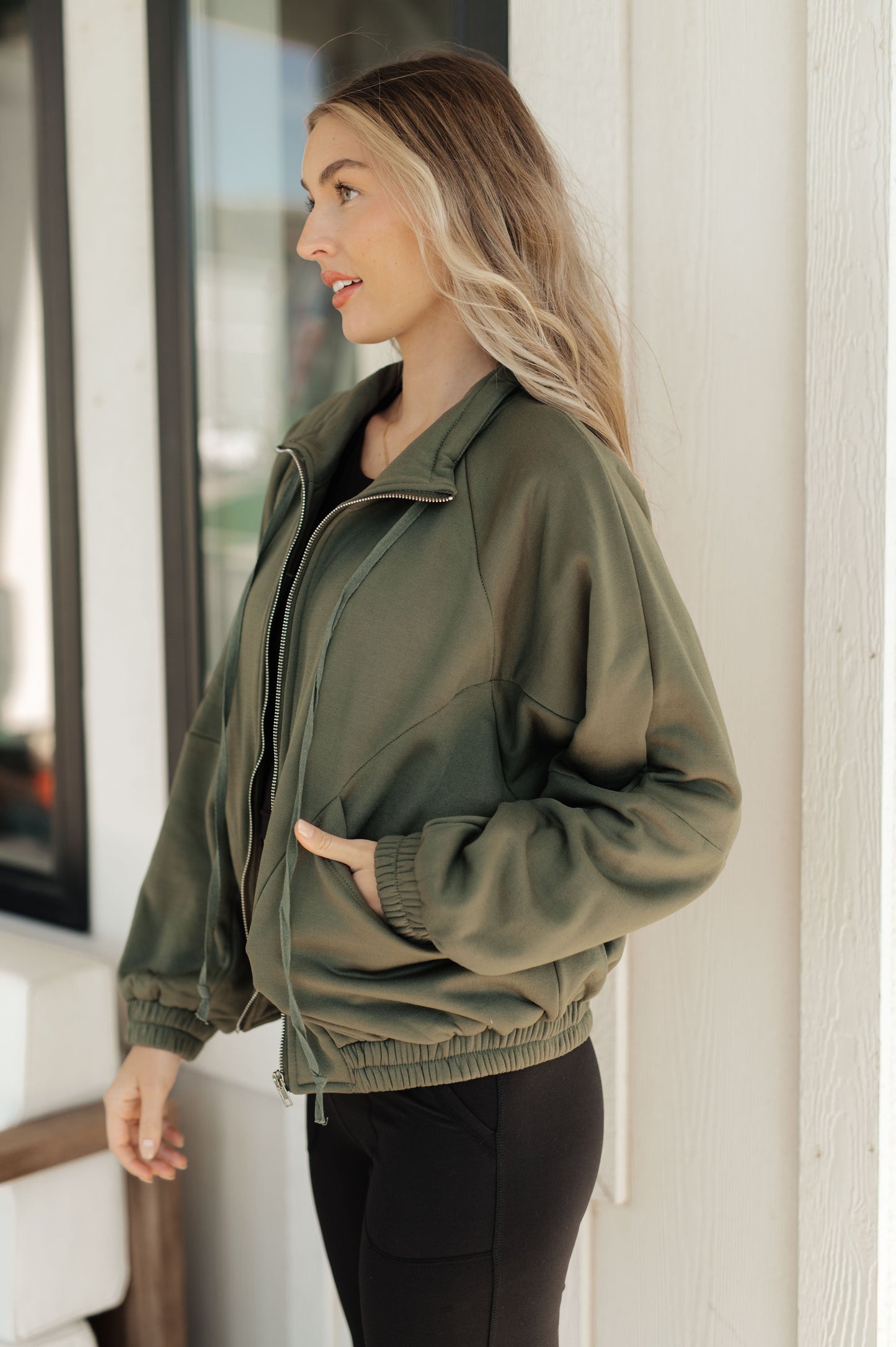 Miss You More Zip Up Sweatshirt in Coyote Green