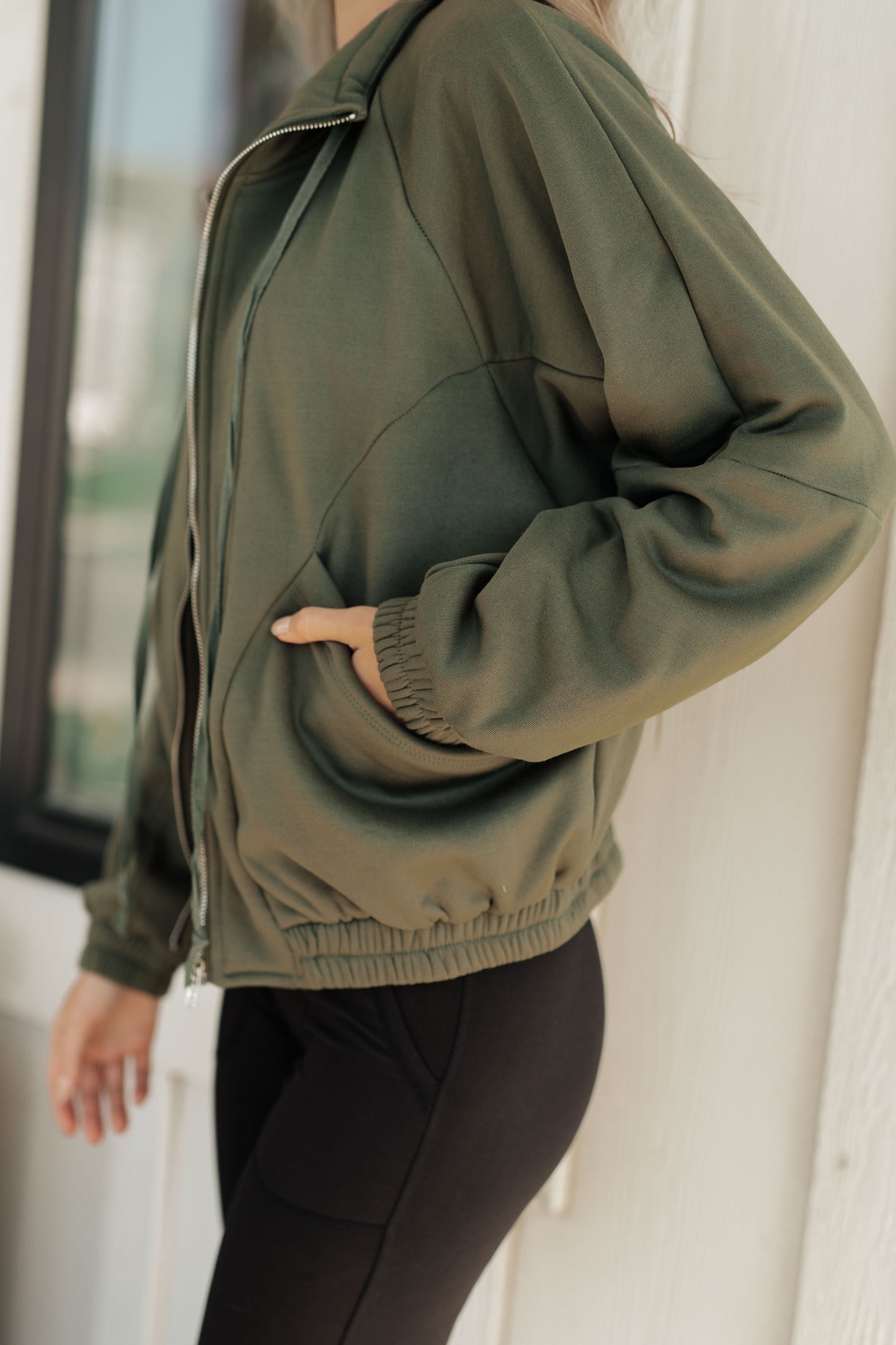 Miss You More Zip Up Sweatshirt in Coyote Green