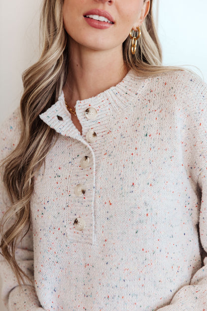 Never Give Up Henley Sweater in Platinum Fleck