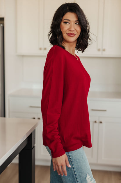 Never Too Confident Long Sleeve Top in Madder Red