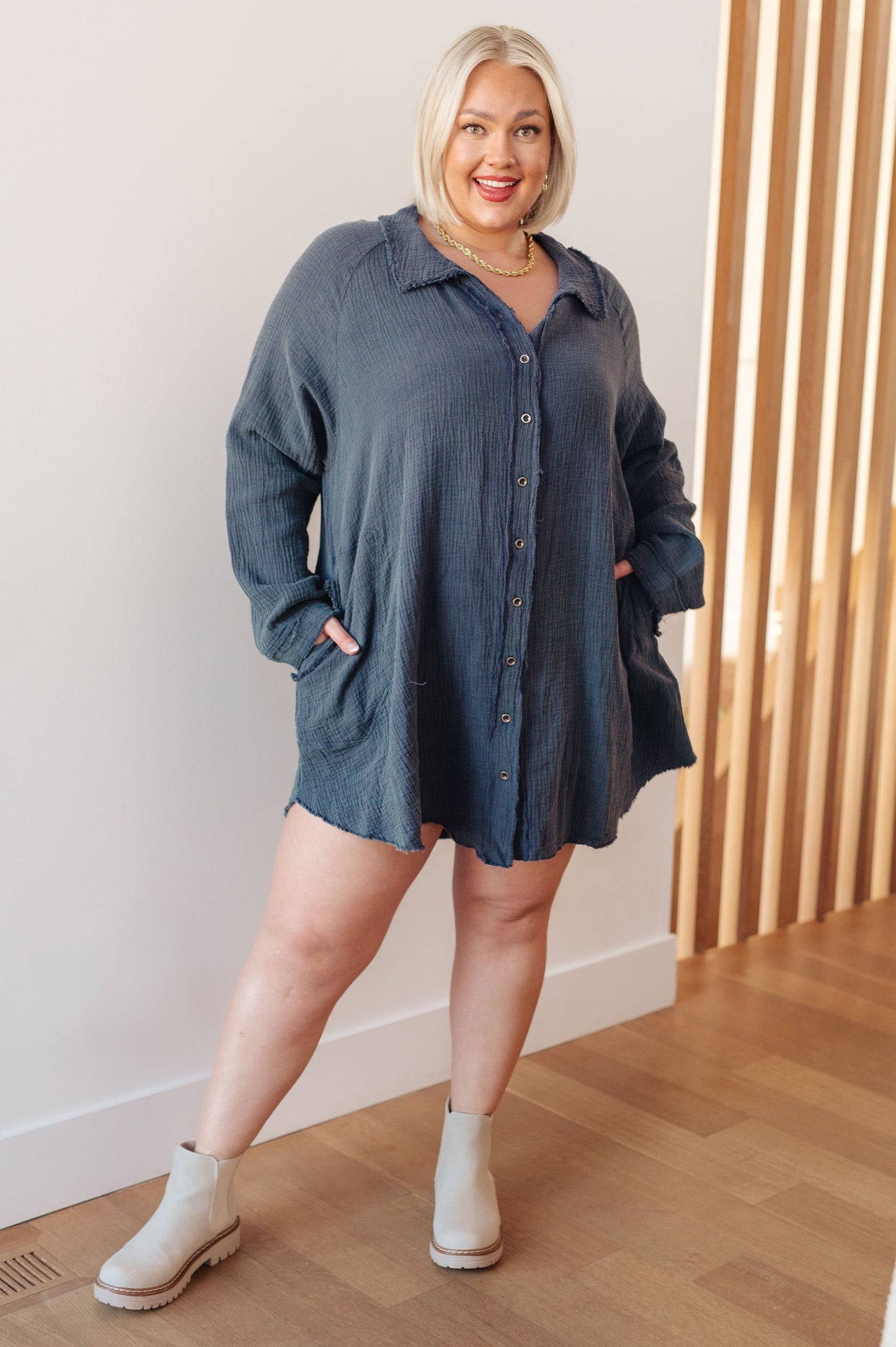 No Trepidation Mineral Wash Shirt Dress in Spring Lake