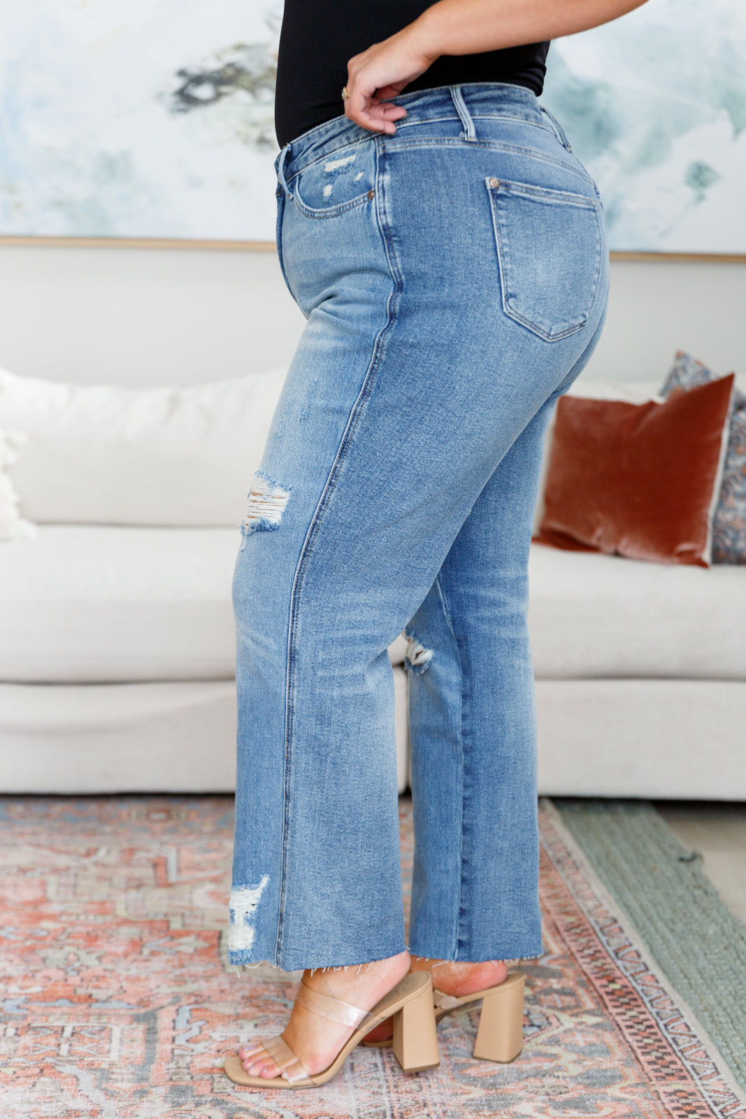 Nora High Rise Rigid Magic Destroy Slim Straight Jeans | Judy Blue