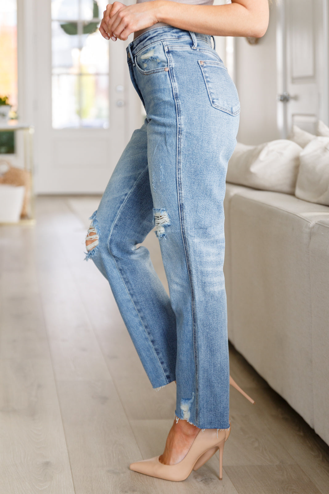 Nora High Rise Rigid Magic Destroy Slim Straight Jeans | Judy Blue